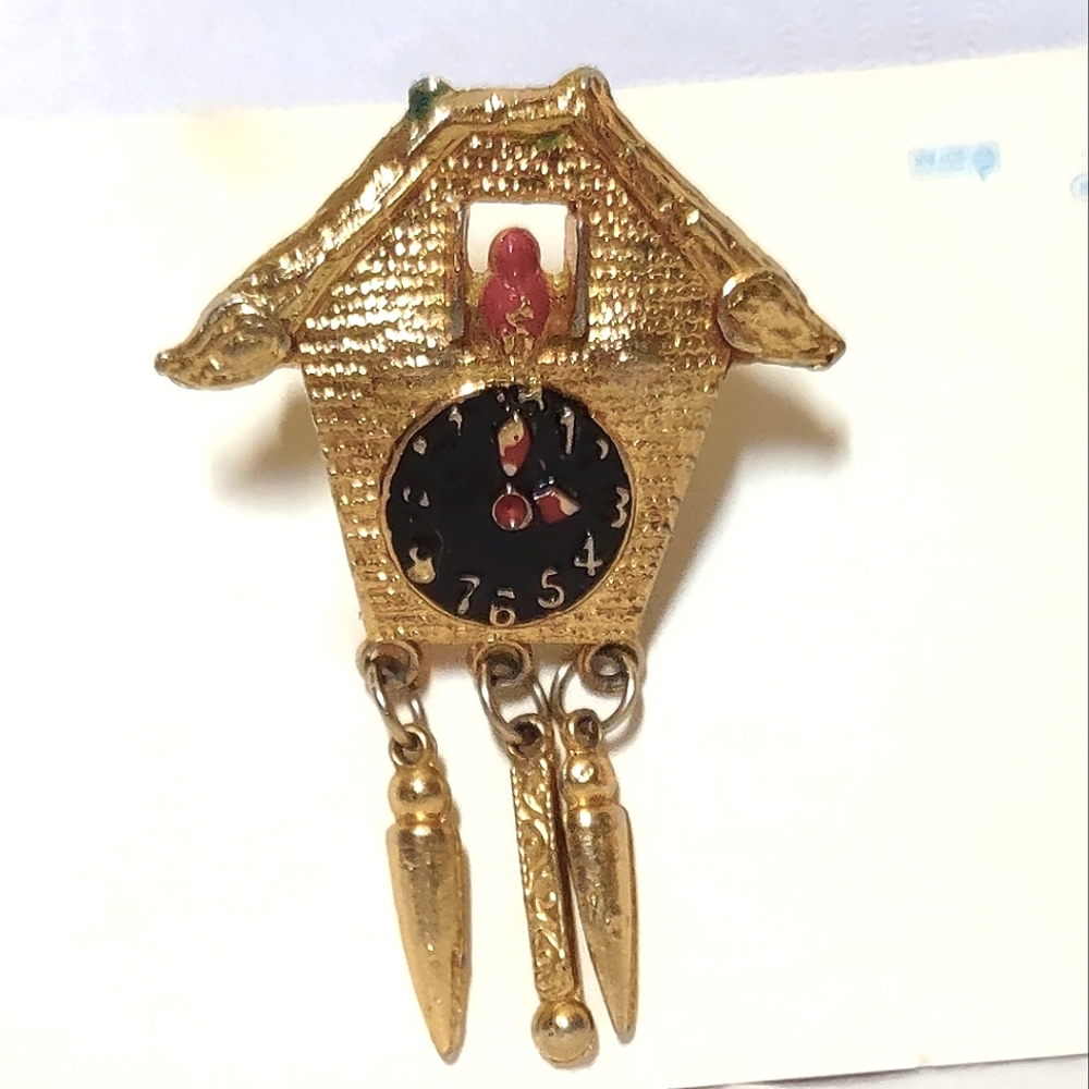 Cuckoo Clock Birdhouse Brooch 1940's